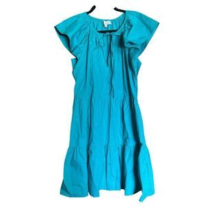 PINCH Midi Tiered Ruffle Dress Womens Small Blue Cotton Sundress